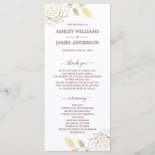Programme Chic Script Gold Floral Rose Simple Mariage