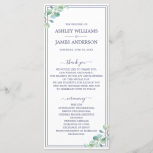 Programme Chic Script Green Foliing Marine Bleu Mariage fron