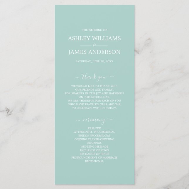 Programme Chic Script Pastel Bleu Simple Minimal Mariage (Devant)
