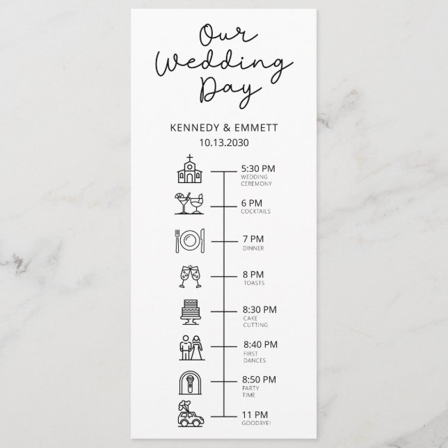 Programme Chronologie de la journée de mariage à l'église Pr (Devant)