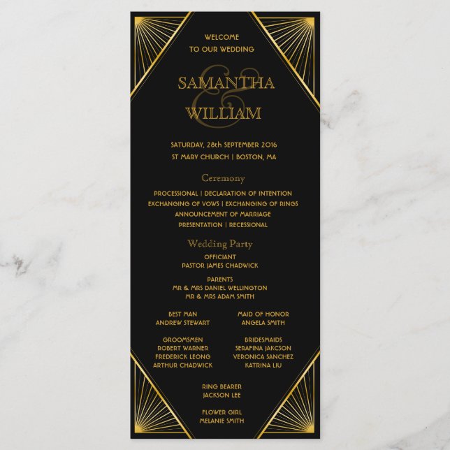 Programme Chronologie du Mariage Art déco de Gatsby (Devant)