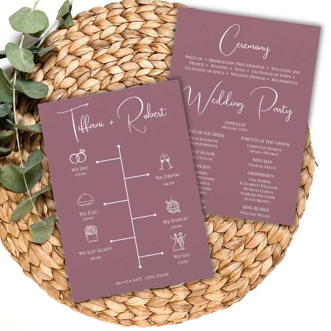 Programme Chronologie du Mariage rose pâle et modifiable (Créateur téléchargé)