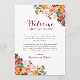 Programme Chute Fleur Mariage Hotel Welcome Cartes, Orange