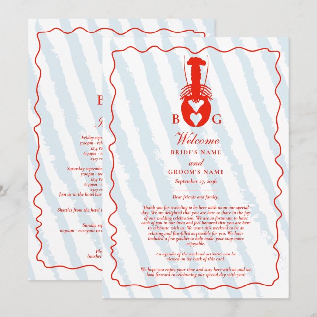 Programme Circuit de mariage Rayures bleues du cœur de homar (Devant / Derrière)