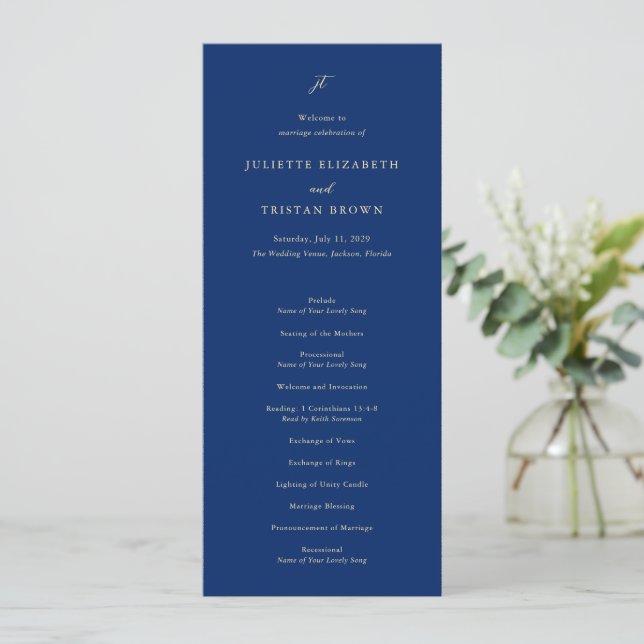 Programme Classic Navy and Cream Elegant Wedding (Debout devant)