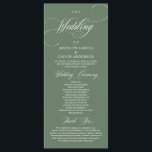 Programme Classic Rustic Forest Sage Green, Cérémonie Mariag<br><div class="desc">Élégant vintage Classy Rustic Forest Sage Green script,  Mariage Ceremony Programme en carte (long).
 Il est conçu avec un accent de défilement qui peut être personnalisé avec du texte personnalisé/personnalisé pour votre fête de mariage,  les détails de cérémonie,  des notes commémoratives et un message de remerciement.</div>