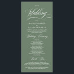 Programme Classic Rustic Forest Sage Green, Cérémonie Mariag<br><div class="desc">Élégant vintage Classy Rustic Forest Sage Green script,  Mariage Ceremony Programme en carte (long).
 Il est conçu avec un accent de défilement qui peut être personnalisé avec du texte personnalisé/personnalisé pour votre fête de mariage,  les détails de cérémonie,  des notes commémoratives et un message de remerciement.</div>