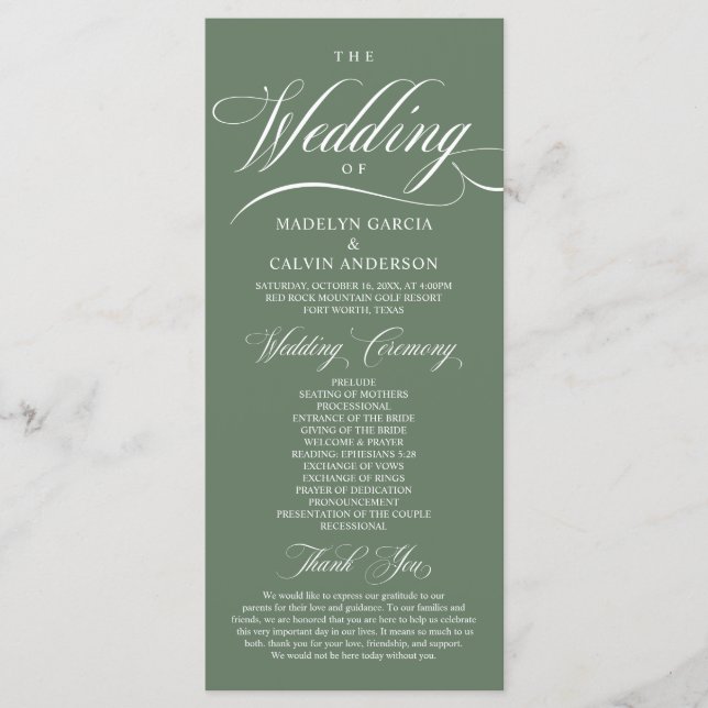 Programme Classic Rustique Sage Green, Cérémonie Mariage (Devant)