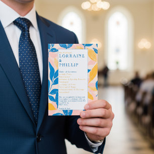 Programme Coloré moderne Botanique bleu jaune Mariage