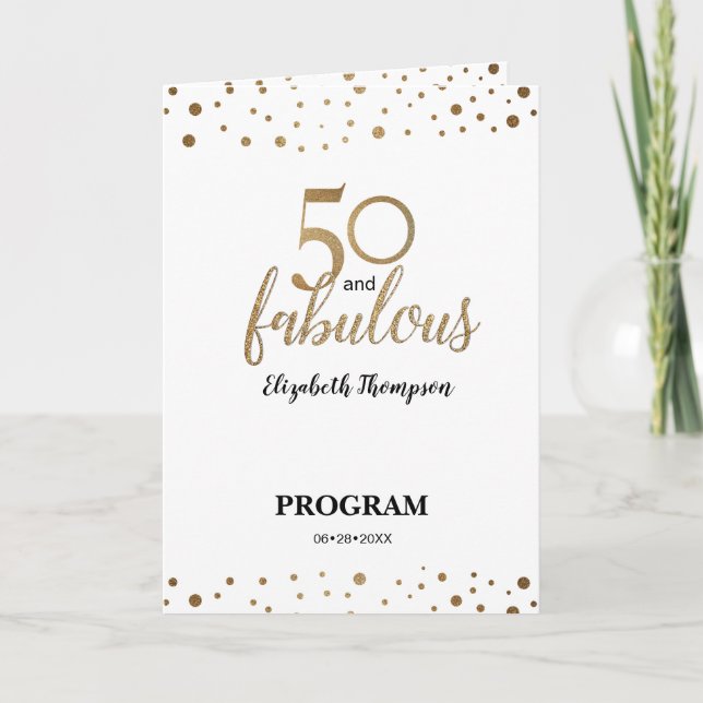 Programme Confetti d'or imprimé 50 et fabuleux anniversaire (Devant)