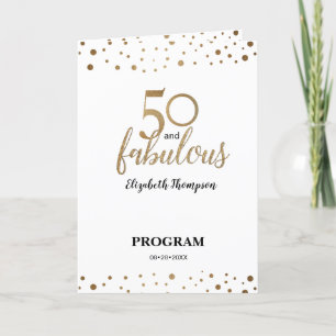 Programme Confetti d'or imprimé 50 et fabuleux anniversaire