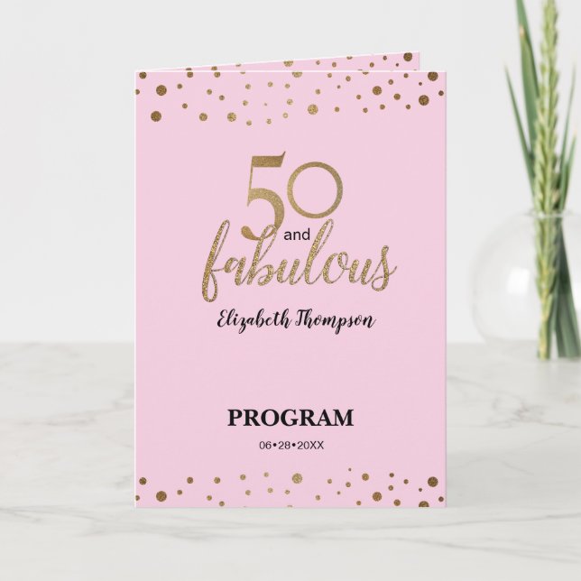 Programme Confetti en or rose 50 et fabuleux anniversaire (Devant)