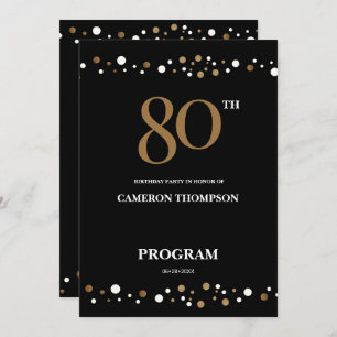 Programme Confetti Gold et Noir modifiable 80e anniversaire