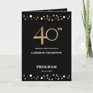 Programme Confetti moderne or et noir 40e anniversaire