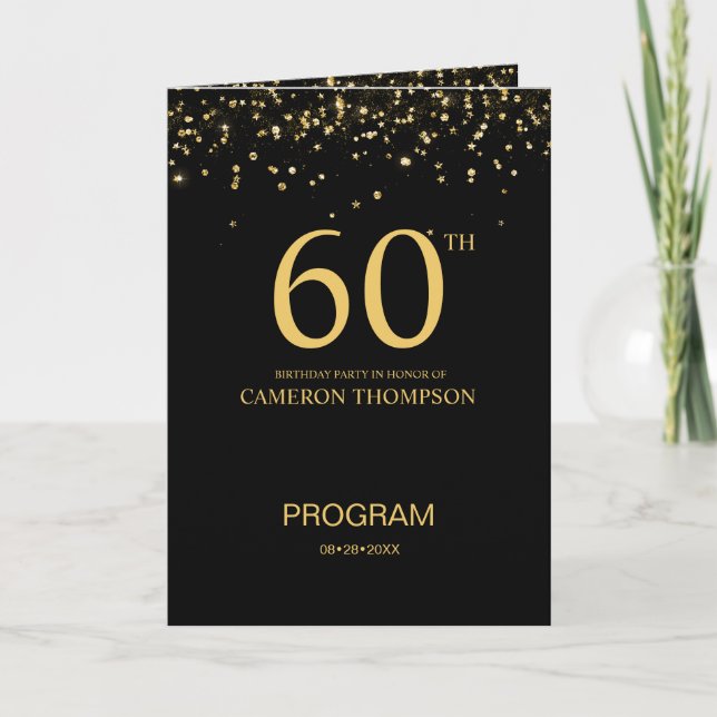 Programme Confettis élégants noirs et or pour 60e anniversai (Devant)