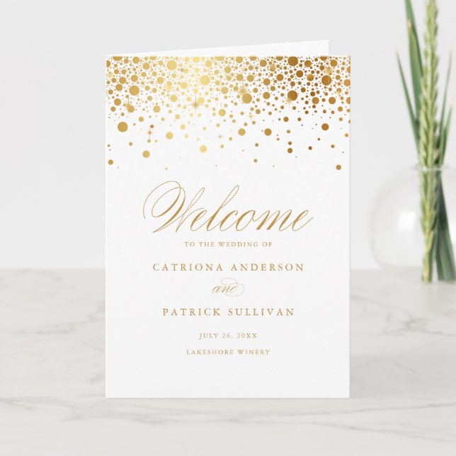 Programme Confettis en feuille d'or blancs Livret de mariage (Devant)