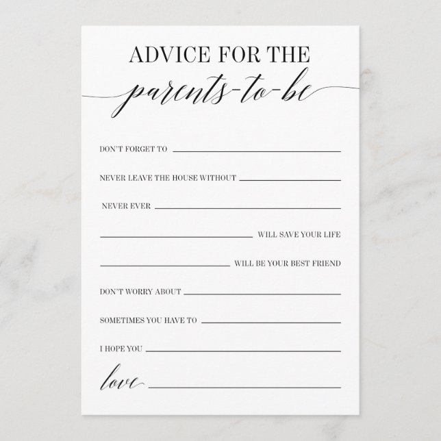 Programme Conseils Pour Les Parents À Être Baby shower Game  (Devant)