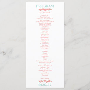 Programme Coral Heart Aqua Beach Wedding Program