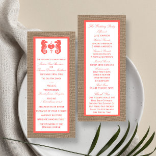 Programme Coral Seahorse Burlap Beach Wedding Collection