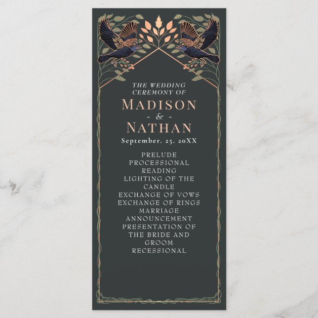 Programme Corbeau gothique enchanté Mariage floral Sage vert (Devant)