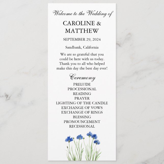 Programme Cornflowers Blue Floral Fleur sauvage Mariage (Devant)