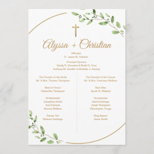 Programme Cortège de mariage chrétien verdure croix dorée