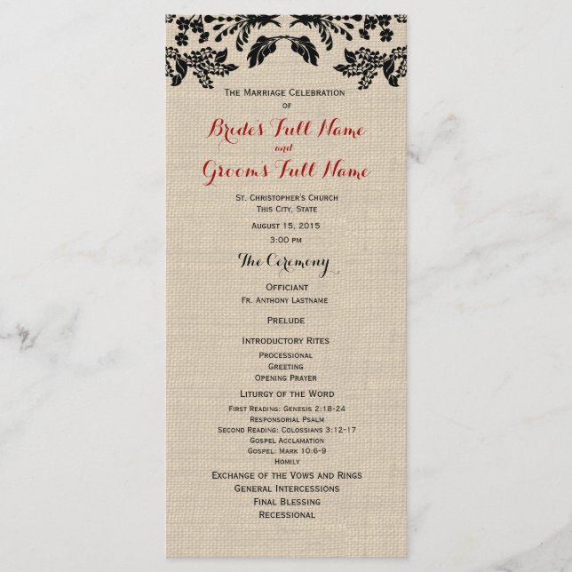 Programme Country Garden et Burlap Wedding Program (Devant)