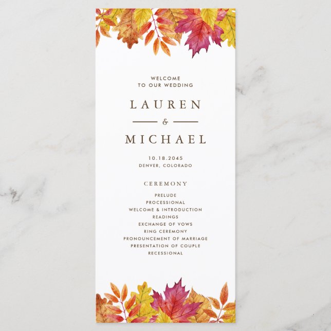 Programme Couronne de feuilles rustique tombant pour mariage (Devant)