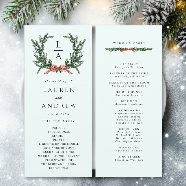 Programme Couronne de mariage de pin Evergreen Mint Green Cé (Front & Back)