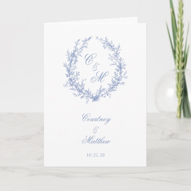 Programme Couronne de mariage en bleu poussiéreux avec monog (Devant)