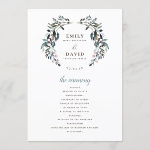 Programme Crest jardin Cérémonie de Mariage Floral Bleu Bl