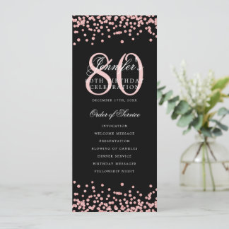 Programme d'anniversaire 80e Merci Rose Gold Black