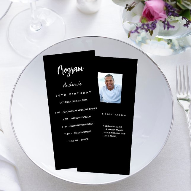 Programme d'anniversaire noir blanc photo faits am (Créateur téléchargé)