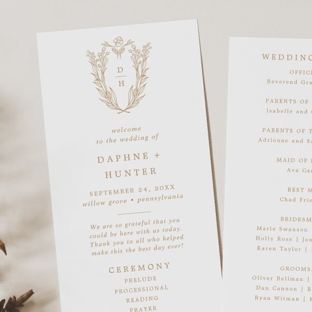 Programme DAPHNE Elegant Gold White Classic Mariage (DAPHNE Elegant Gold White Classic Fancy Wedding Program)