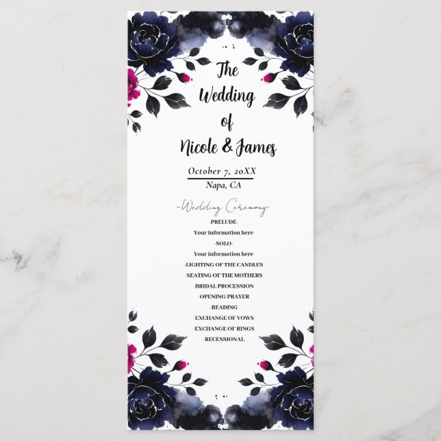 Programme d'aquarelle florale magenta rose et bleu (Devant)