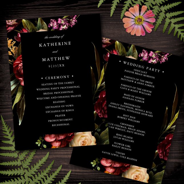 Programme Dark + Moody Elegant Floral Black Wedding Programm (Créateur téléchargé)