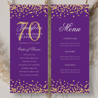 Programme de 70e anniversaire Menu Confettis Or Vi