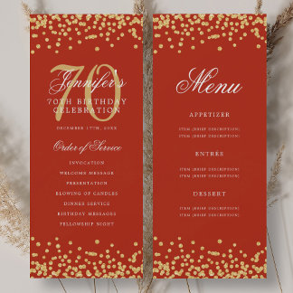Programme de 70e anniversaire Menu Confettis Rouge
