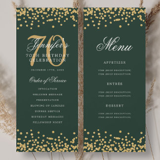 Programme de 70e anniversaire Menu confettis vert