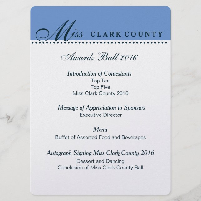 Programme de bal des prix Pageant en Champagne (Devant)