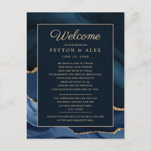 Programme de bienvenue de mariage bleu marine or m