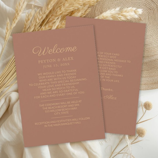Programme de bienvenue de mariage en terre cuite r (Terracotta/burnt orange wedding welcome itinerary)