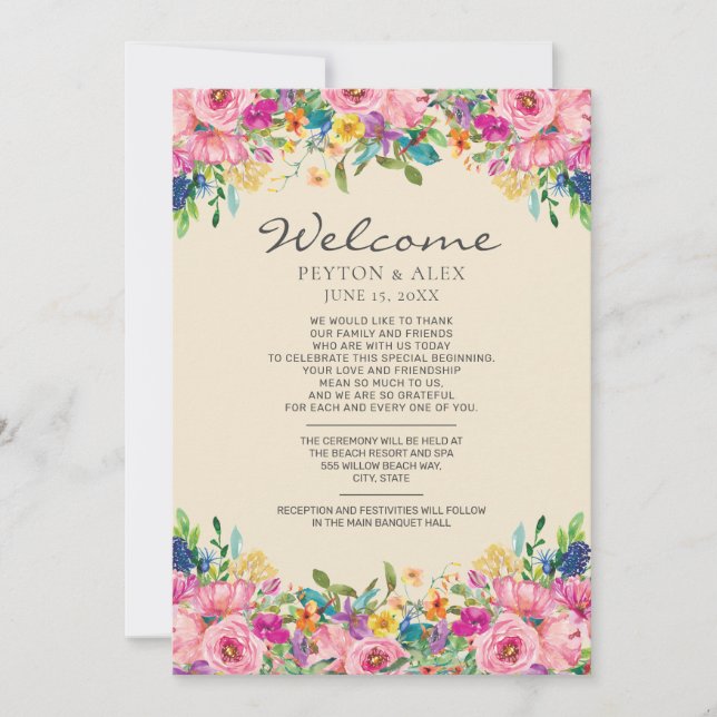 Programme de bienvenue de mariage Fleurs sauvages  (Devant)