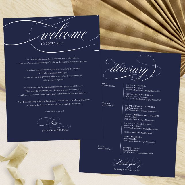 Programme de bienvenue du week-end de mariage bleu (Créateur téléchargé)