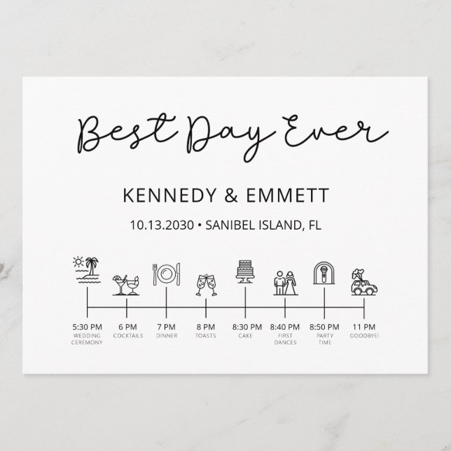 Programme de calendrier du jour du mariage de la p (Devant)