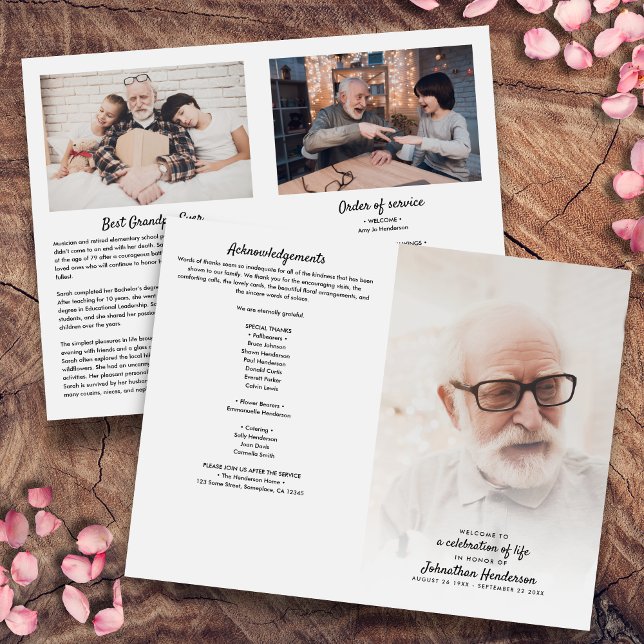 Programme de célébration de la vie en 3 photos pli (Créateur téléchargé)