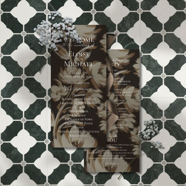 Programme de cérémonie à motif botanique marron ru (Guide your guests through your ceremony in timeless style with this Rustic Brown Botanical Program!)