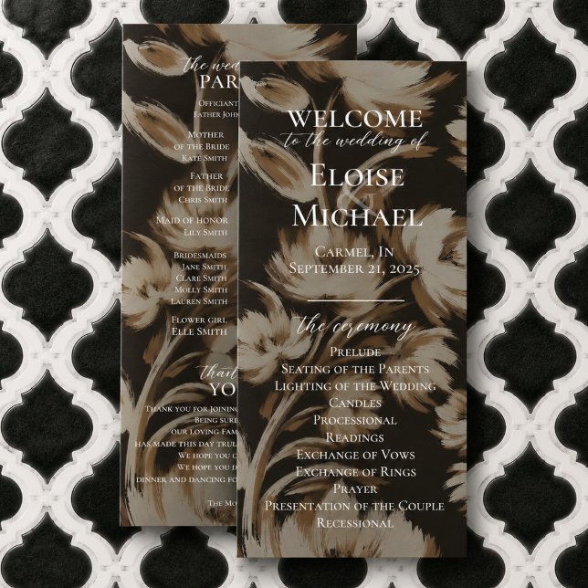 Programme de cérémonie à motif botanique marron ru (Rustic Brown Botanical Pattern Ceremony Program)