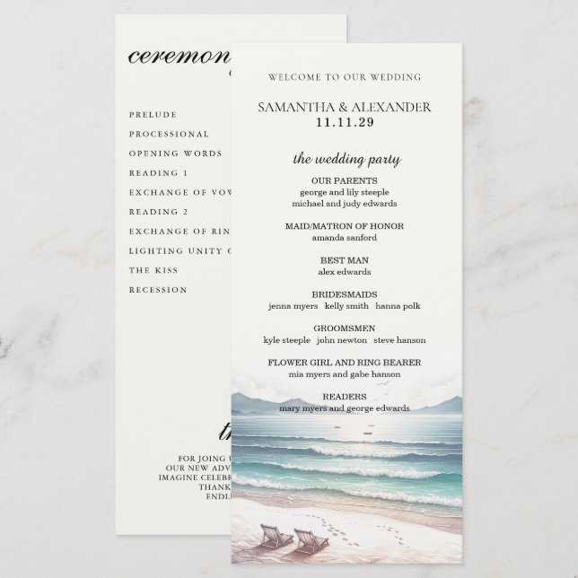 Programme de cérémonie de chaises de plage (Devant / Derrière)