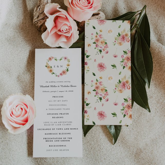Programme de cérémonie de mariage à cœur floral ro (Créateur téléchargé)